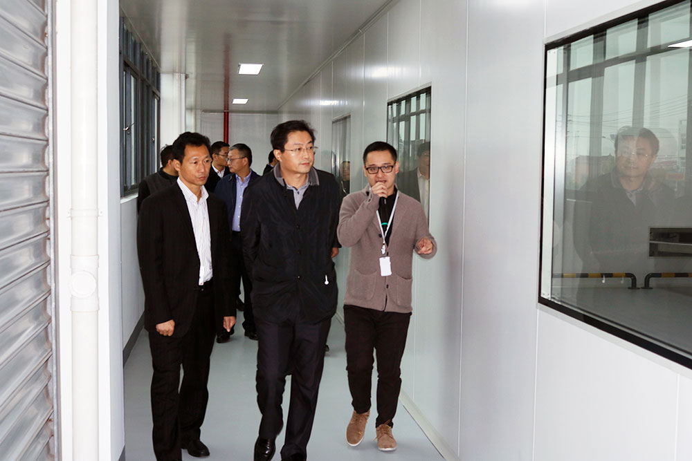 扬州市邗江区区长钱峰等领导前来祝贺扬州草莓成人APP第一条产线正式投产并参观调研